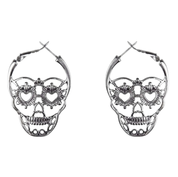 Skull Punk Hoop Earrings - Picture 2 of 16